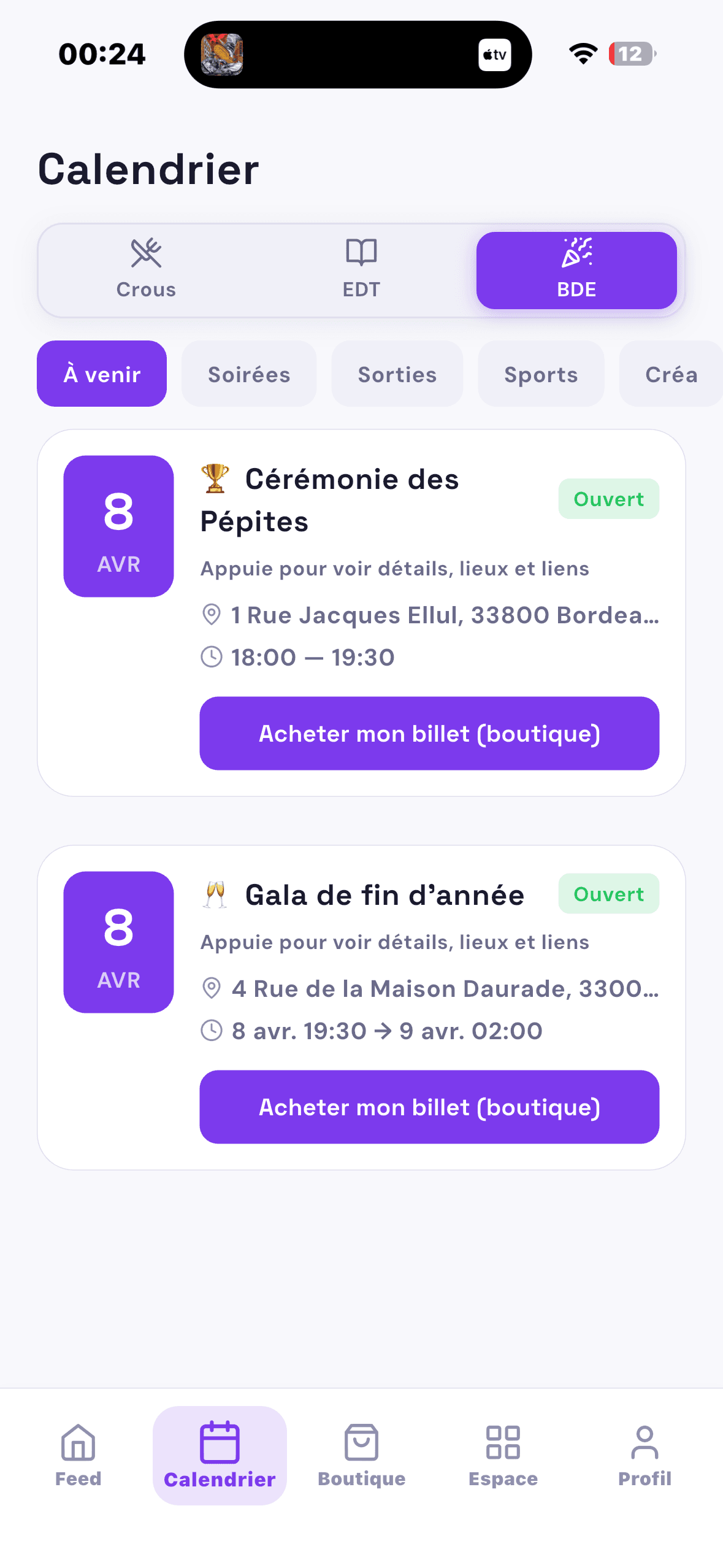 BDE MMI — Calendrier