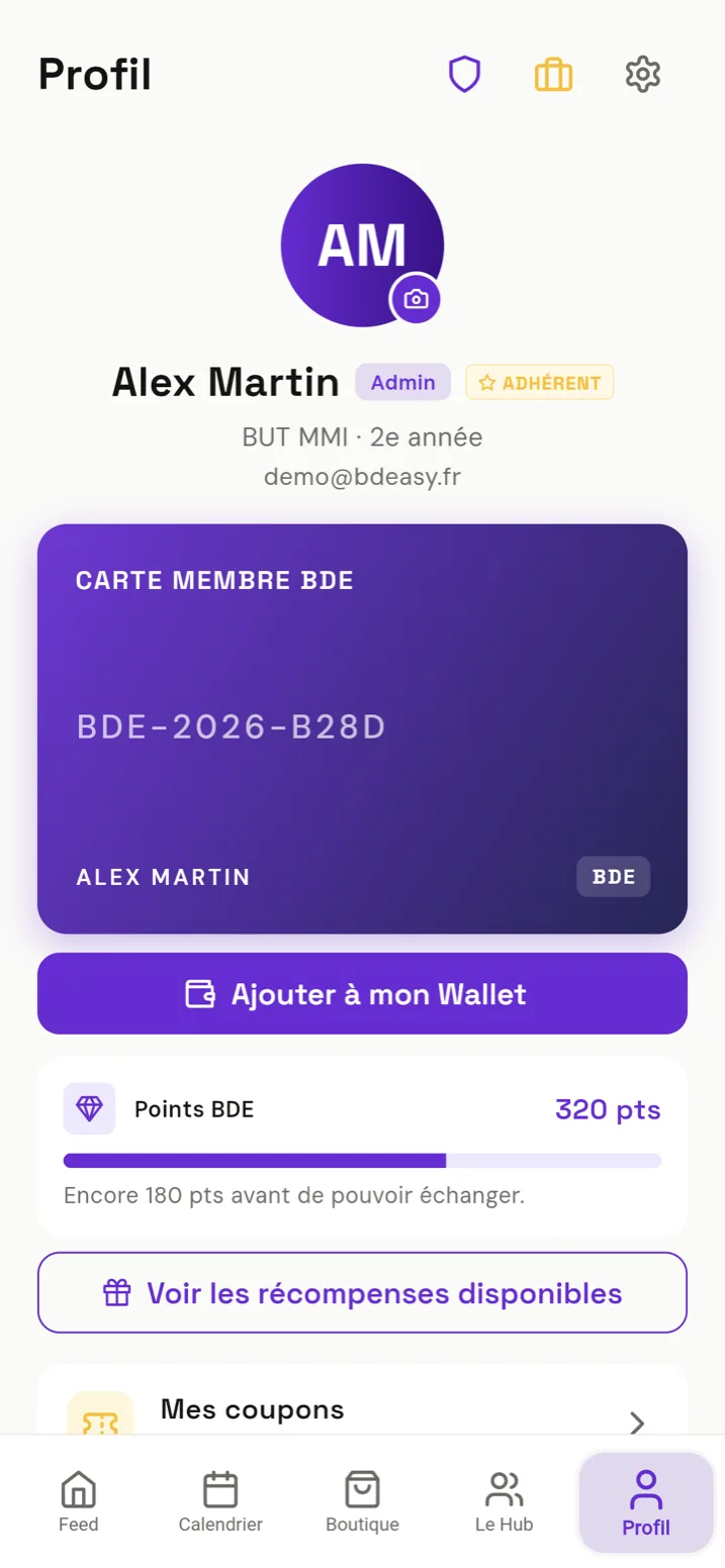 BDEASY, le profil et la carte de membre