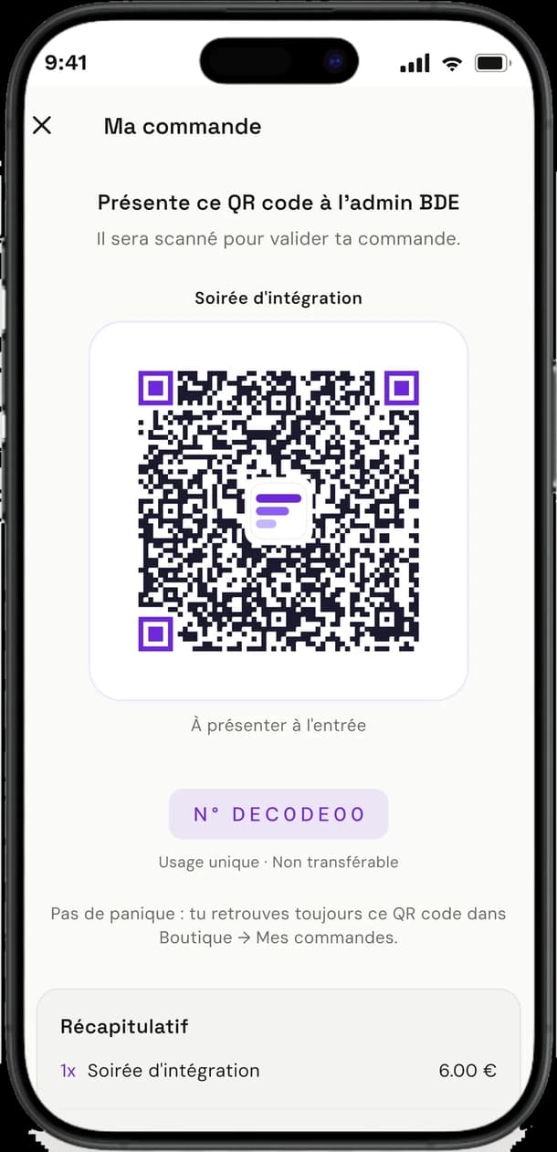 Chaque commande devient un QR à présenter
