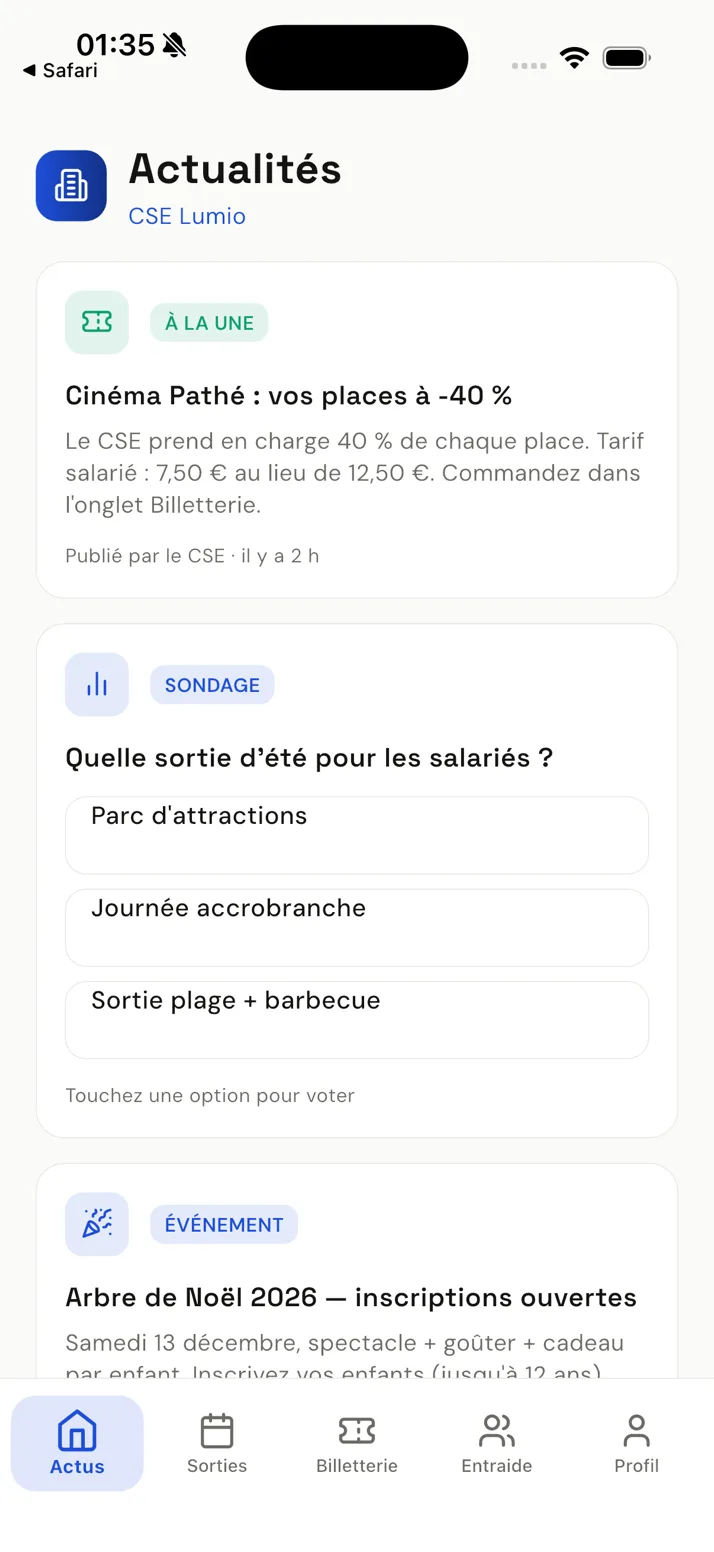 Actus du CSE, avec sondages intégrés