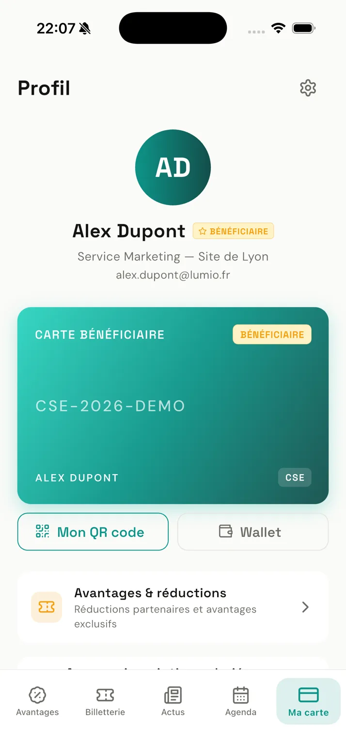 La carte bénéficiaire et son QR code